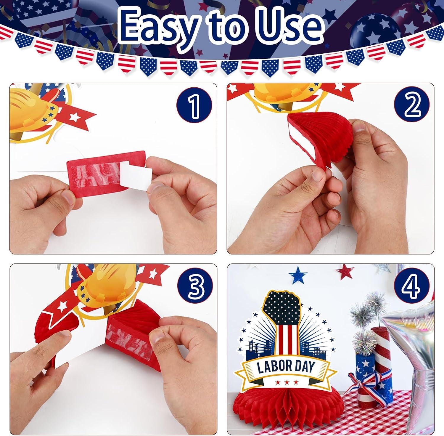 Patriotic Labor Day Centerpieces, Worker Tools, Red White Blue Decorations