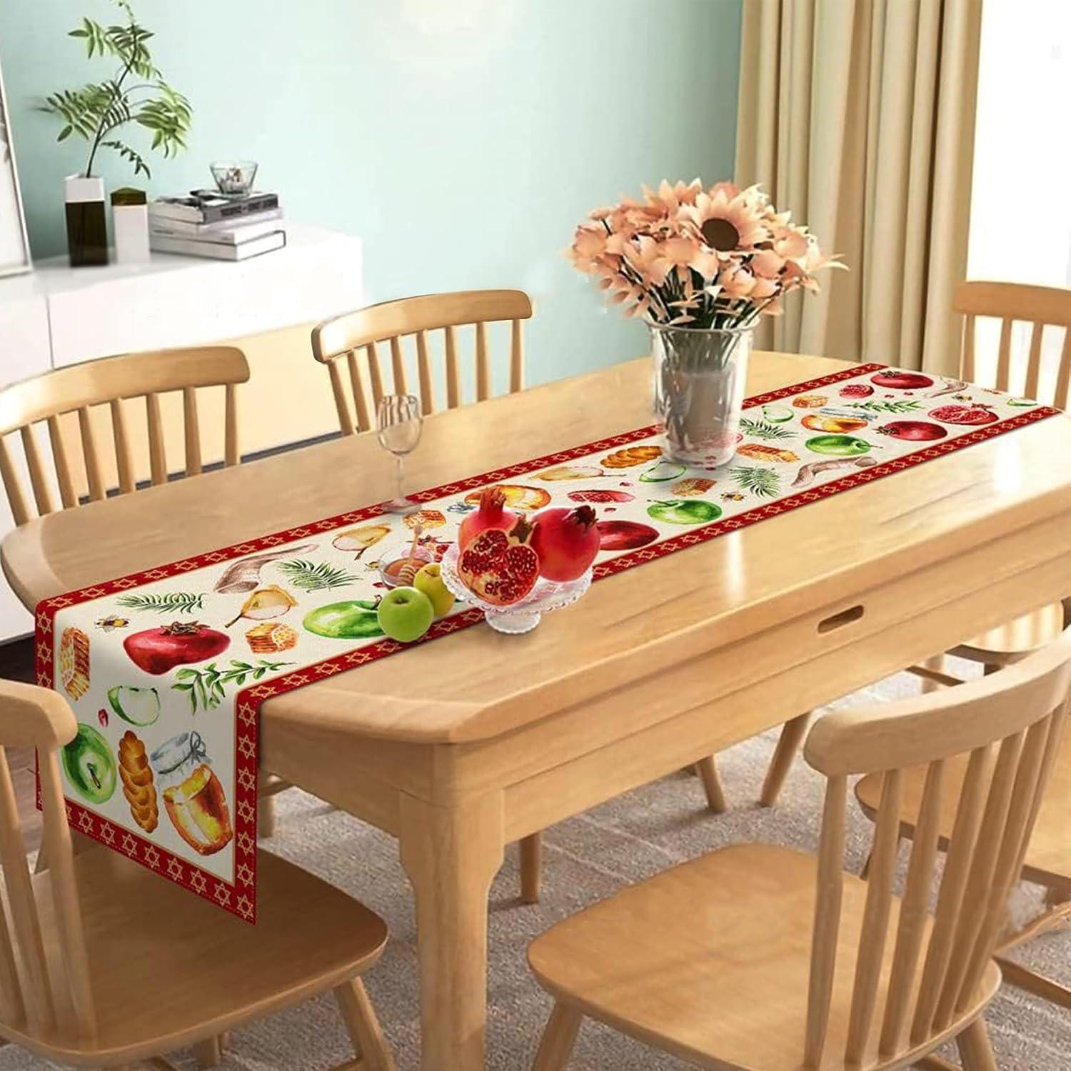 Rosh Hashanah Table Runner, Shana Tova Jewish New Year Polyester Table Decor