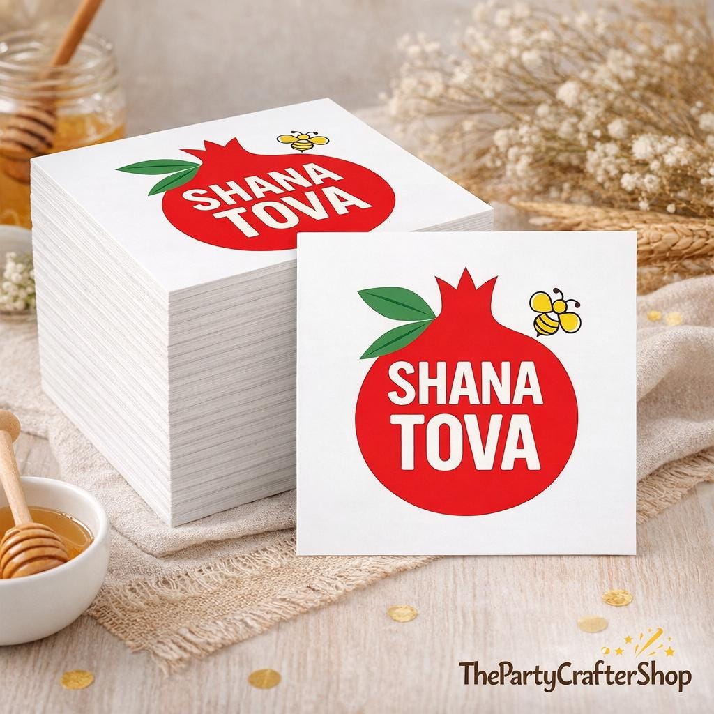 Shana Tova Pomegranate Cocktail Napkins, Rosh Hashanah Jewish New Year Table Decor