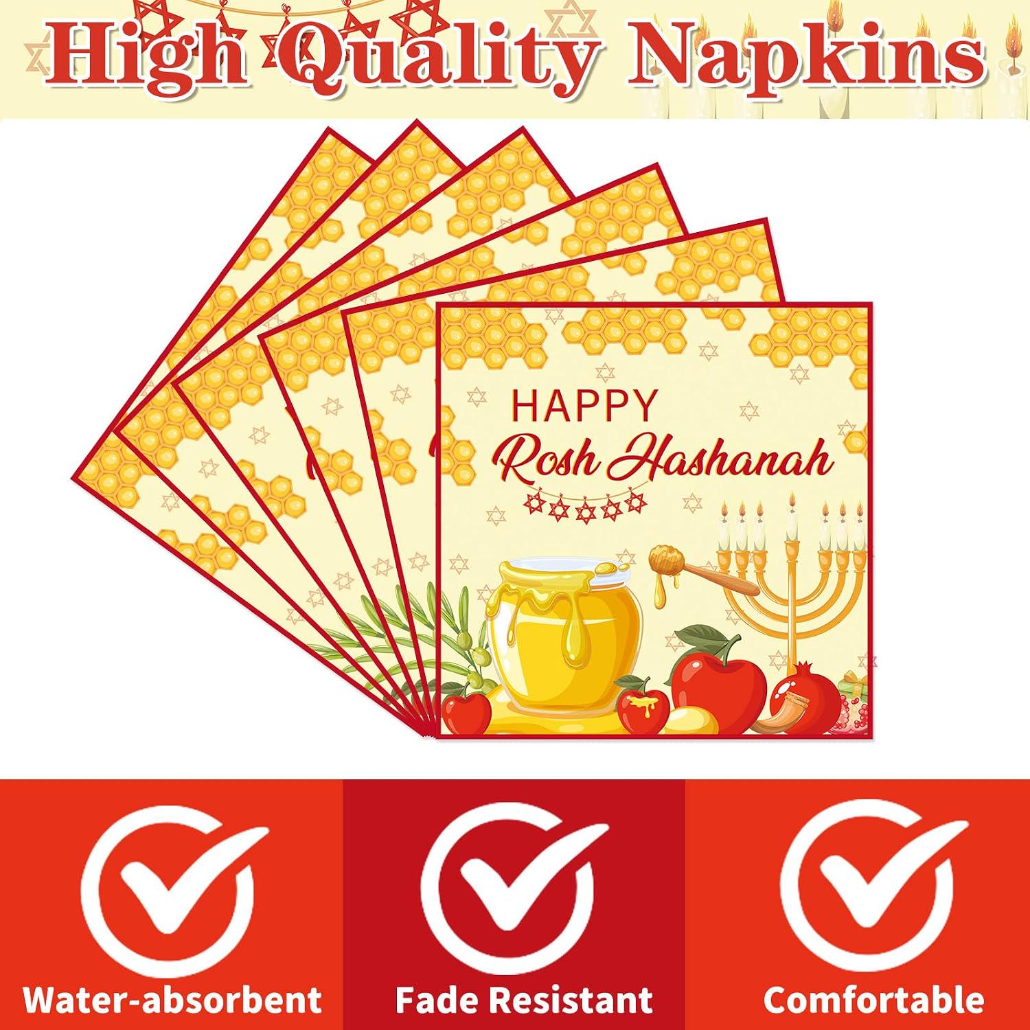 Happy Rosh Hashanah Paper Napkins, Shana Tovah Jewish New Year Party Decor (50PCS)