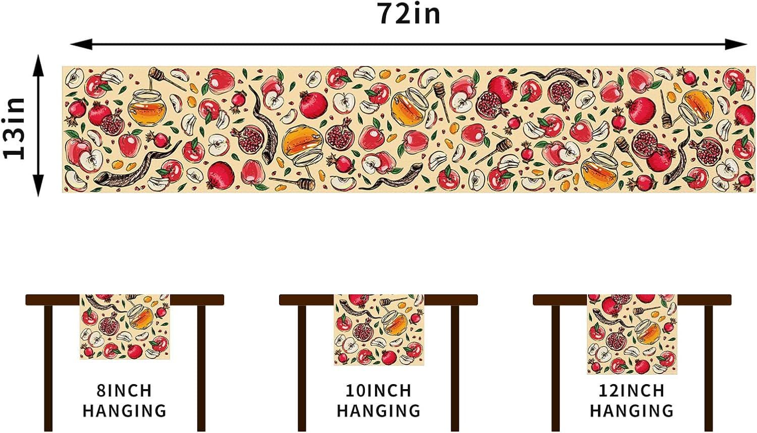 Rosh Hashanah Table Runner, Shana Tova Jewish New Year Decor, Apples Pomegranates Honey