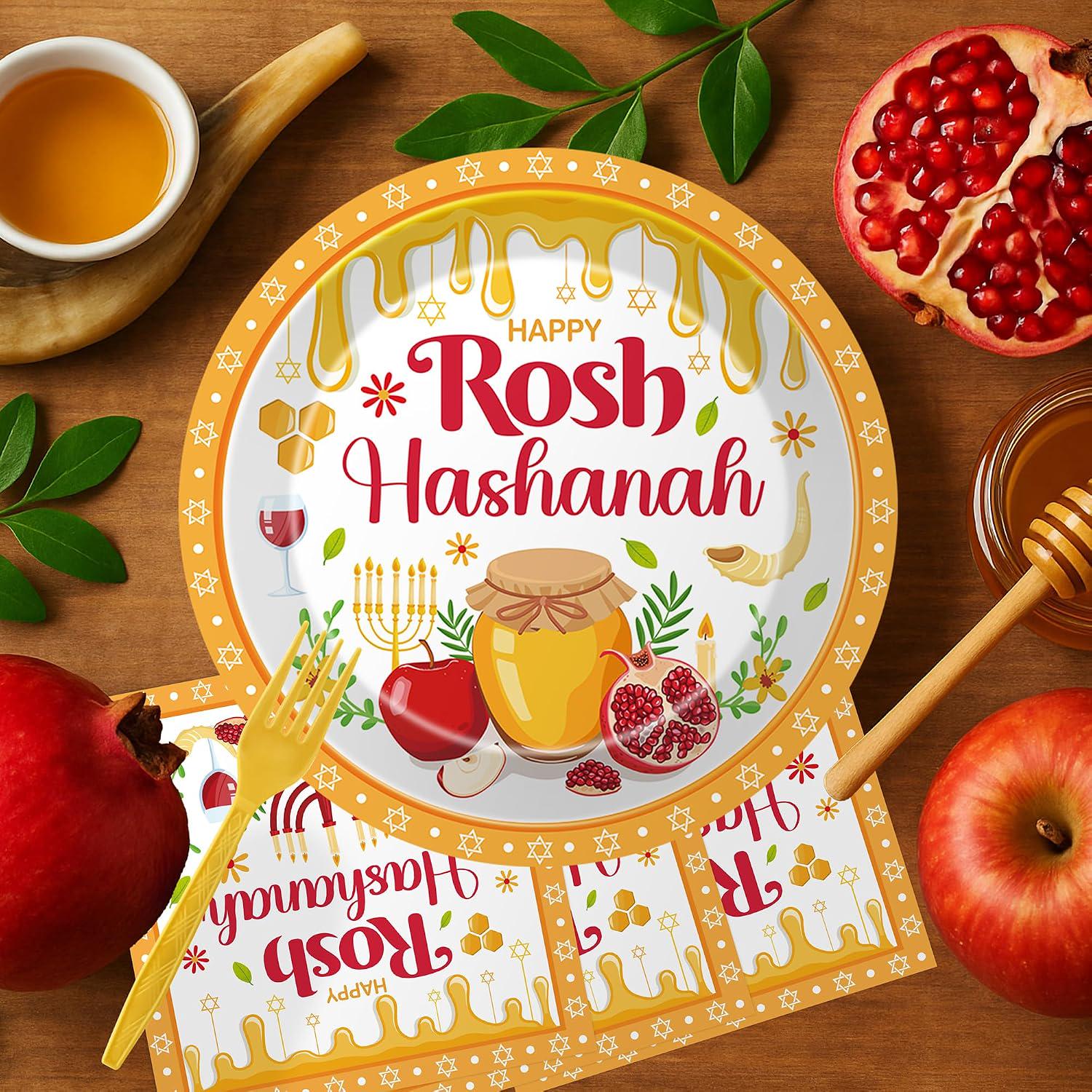 Rosh Hashanah Tableware Set, 96-Piece Shana Tova Party Supplies (24 Guests)
