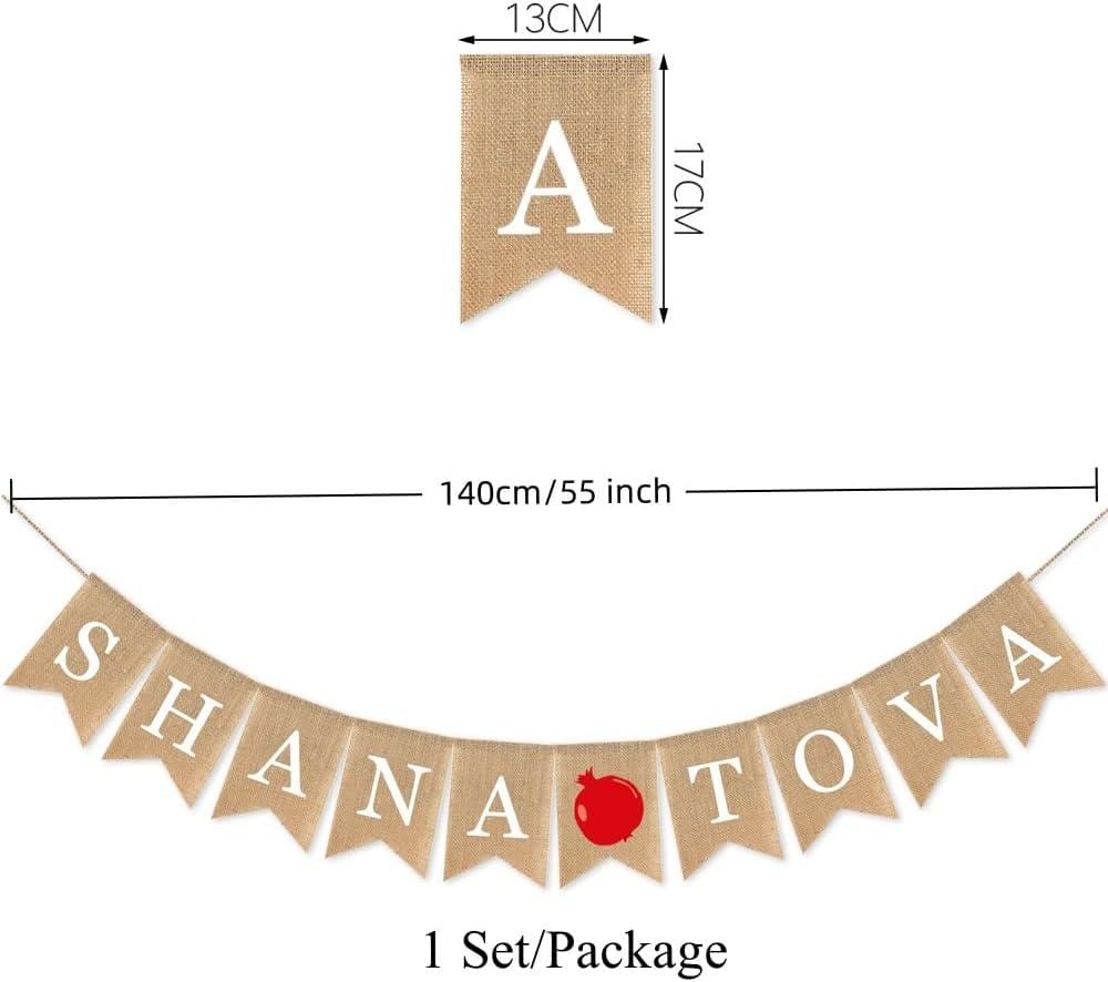 Shana Tova Burlap Banner, Rosh Hashanah Jewish New Year Bunting Sign