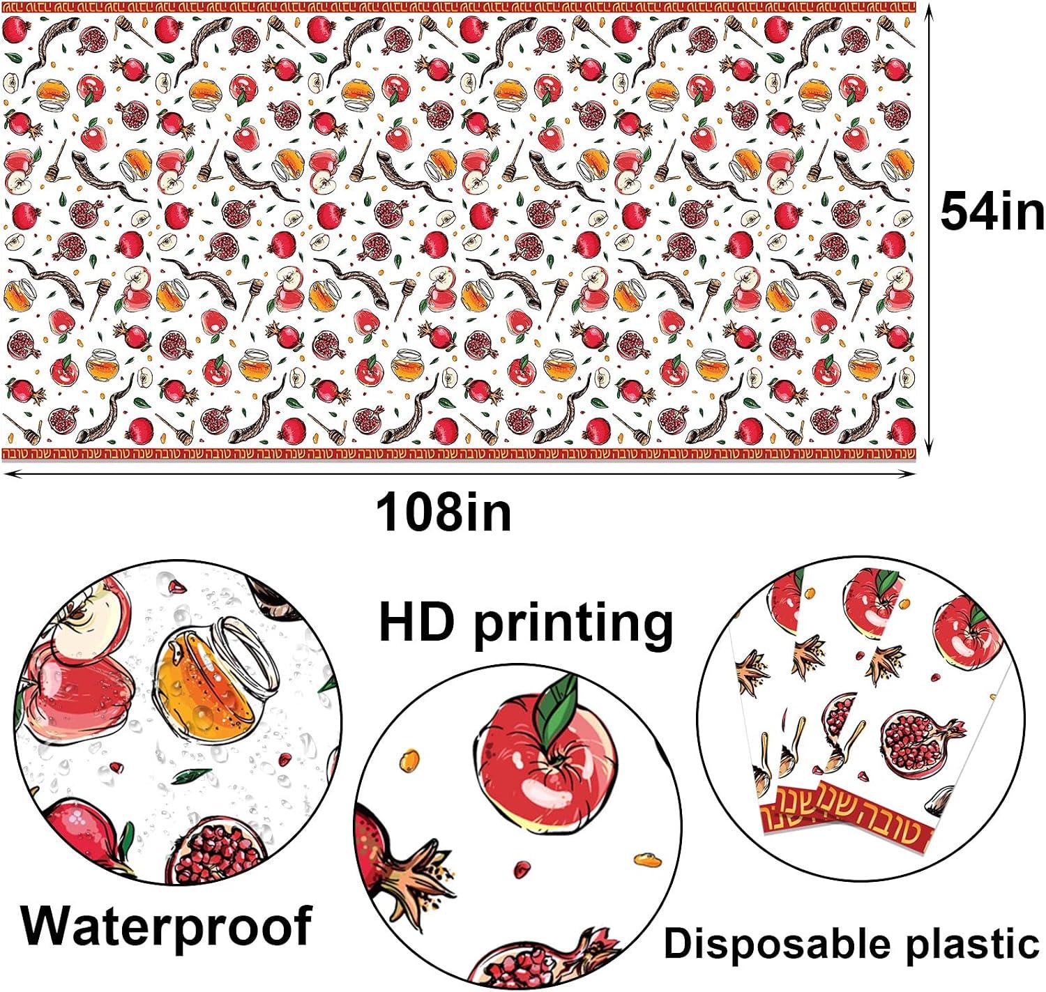Rosh Hashanah Tablecloth Set, Shana Tova Jewish New Year Plastic Cover (2 Pack)