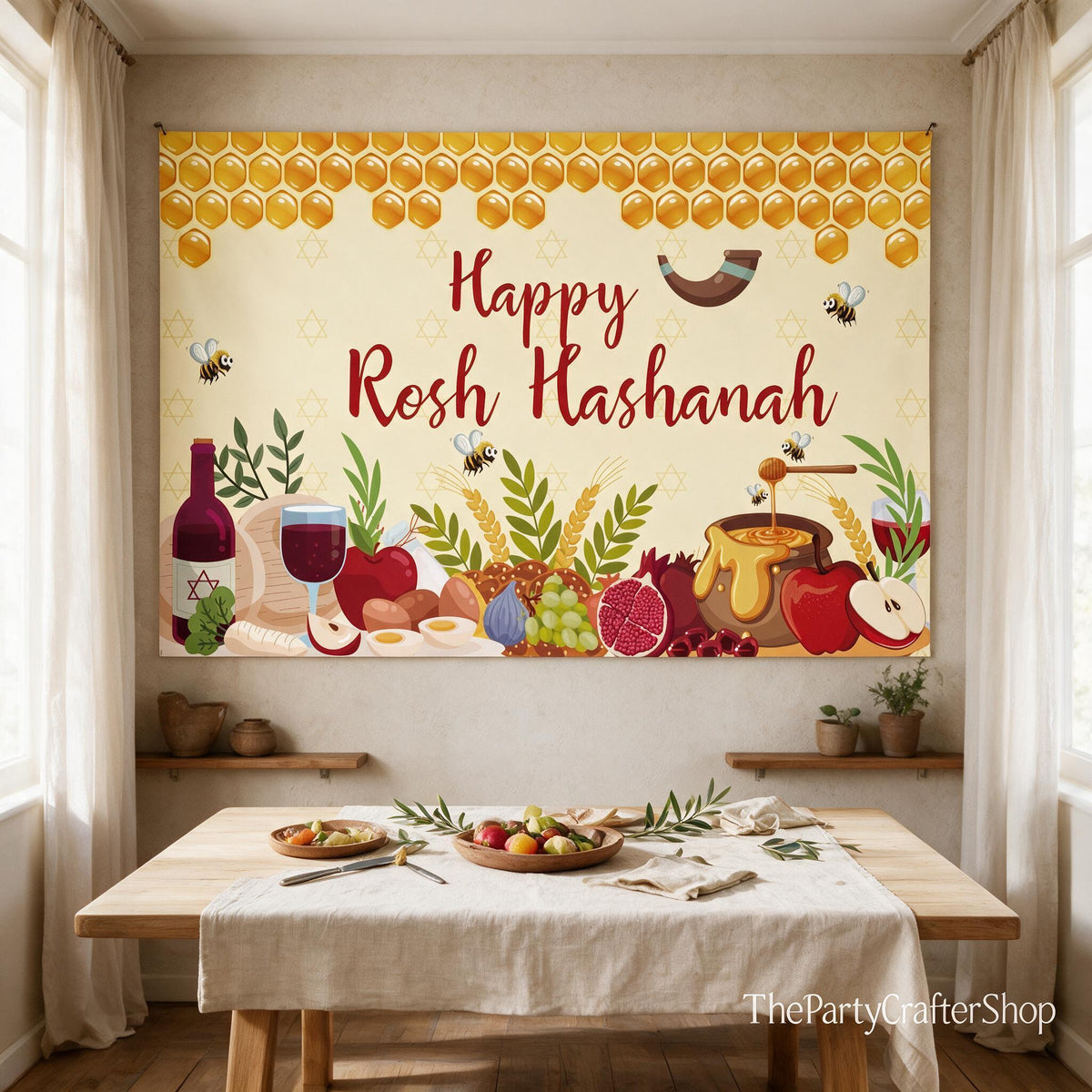 Rosh Hashanah Backdrop, Shana Tova Jewish New Year Banner, Festive Party Decorations