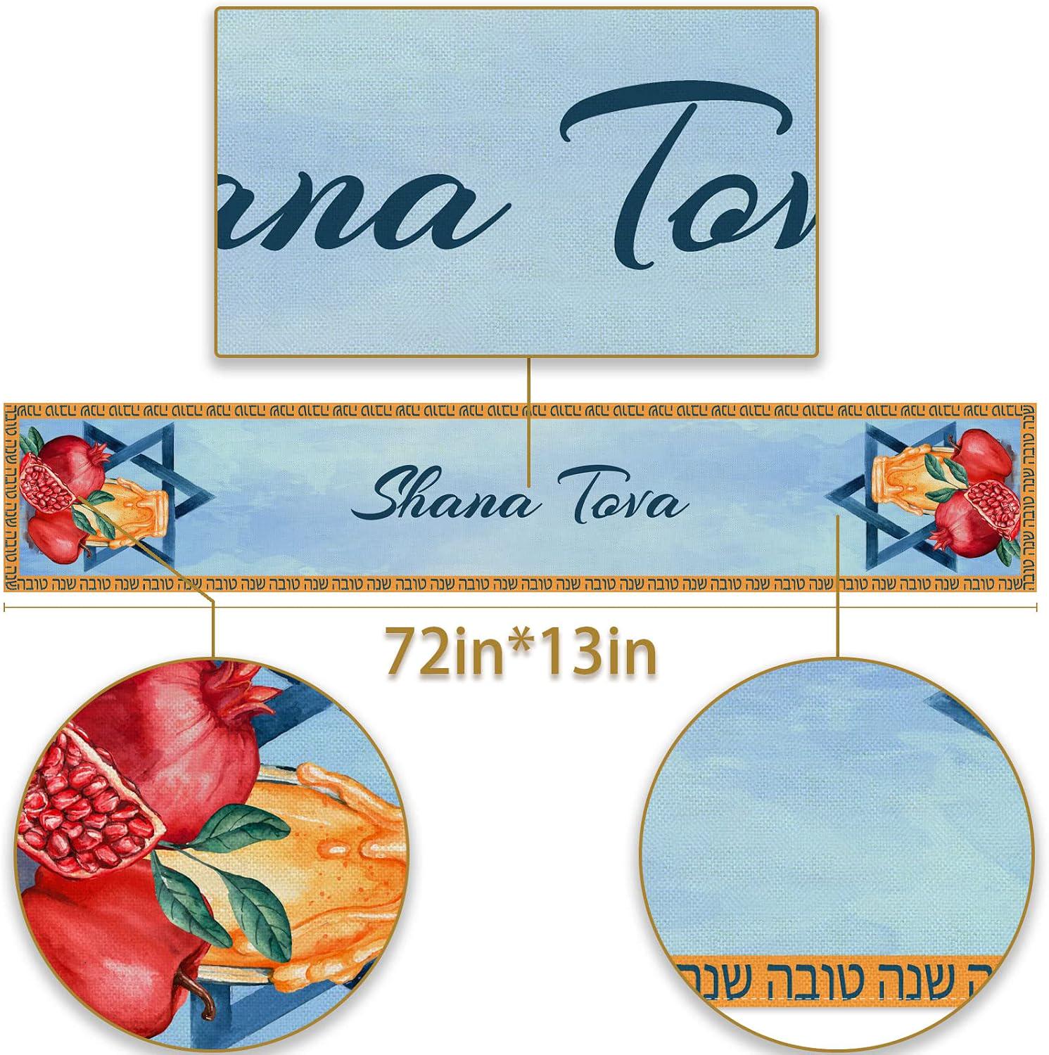 Rosh Hashanah Table Runner, Shana Tova Jewish New Year Decor (13x72 Inch)