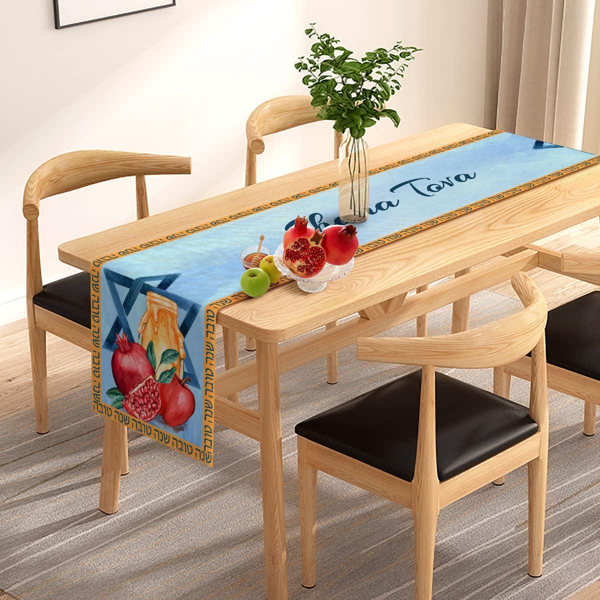 Rosh Hashanah Table Runner, Shana Tova Jewish New Year Decor (13x72 Inch)