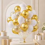 White Gold Latex Balloons, 12 Inch Party Balloons with Ribbon, New Year Birthday Decorations