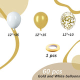 White Gold Latex Balloons, 12 Inch Party Balloons with Ribbon, New Year Birthday Decorations