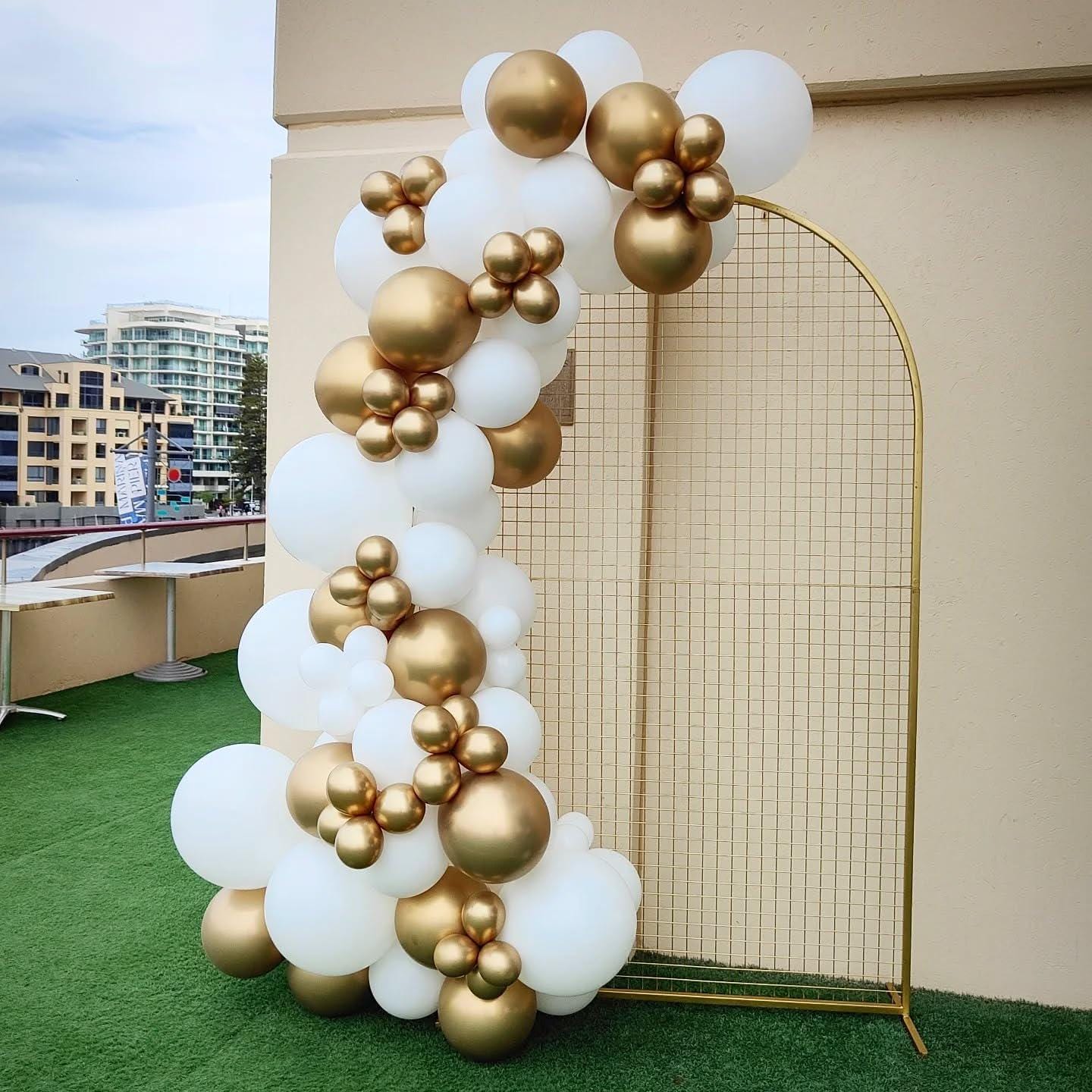 White Gold Latex Balloons, 12 Inch Party Balloons with Ribbon, New Year Birthday Decorations