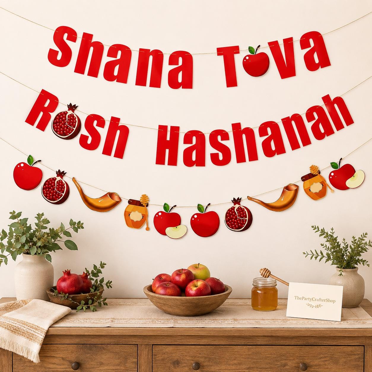 Shana Tova Rosh Hashanah Banner Garland, Jewish New Year Party Decorations