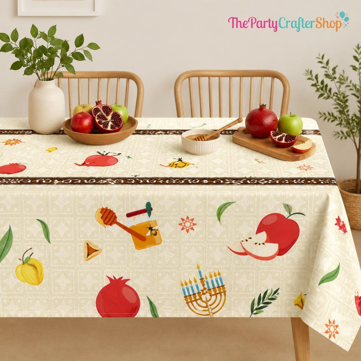 Rosh Hashanah Tablecloths, Shana Tova Waterproof Plastic Covers, Jewish Holiday Party Decor