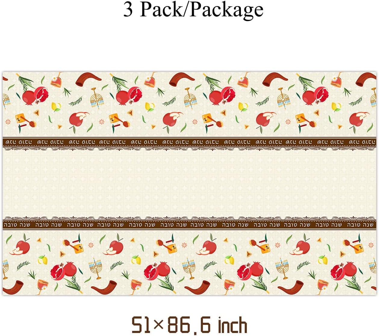 Rosh Hashanah Tablecloths, Shana Tova Waterproof Plastic Covers, Jewish Holiday Party Decor