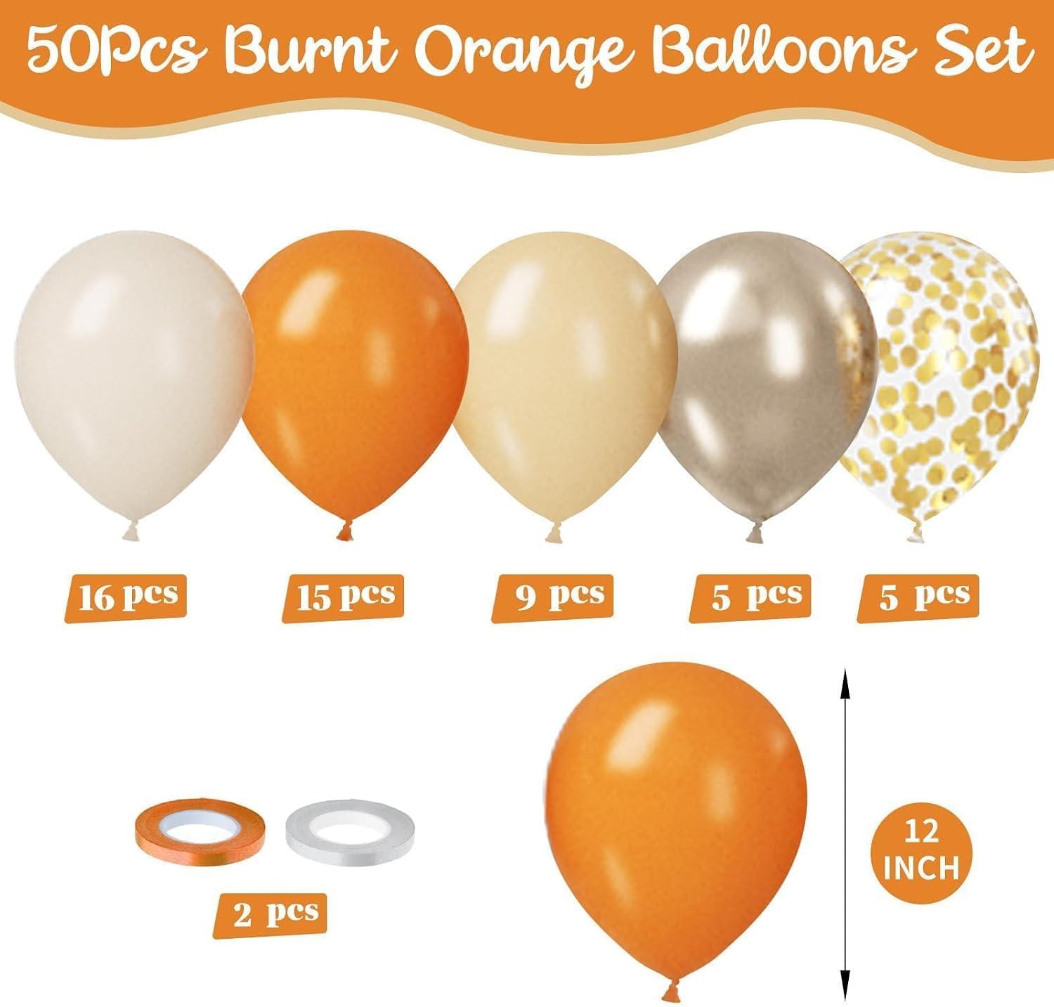 50pc Orange Gold Confetti Balloons, Fall Baby Shower Birthday Decor