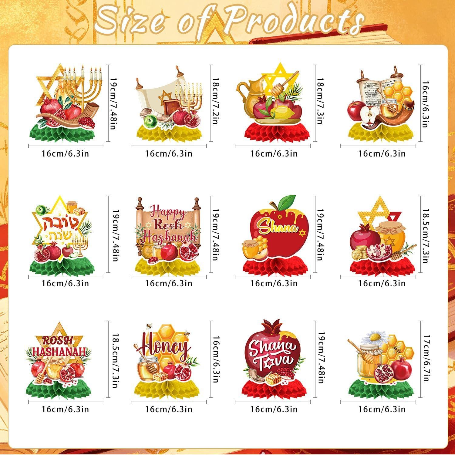 Rosh Hashanah Honeycomb Centerpieces 12PCS, Shana Tova Table Decor, Jewish New Year Party Decorations