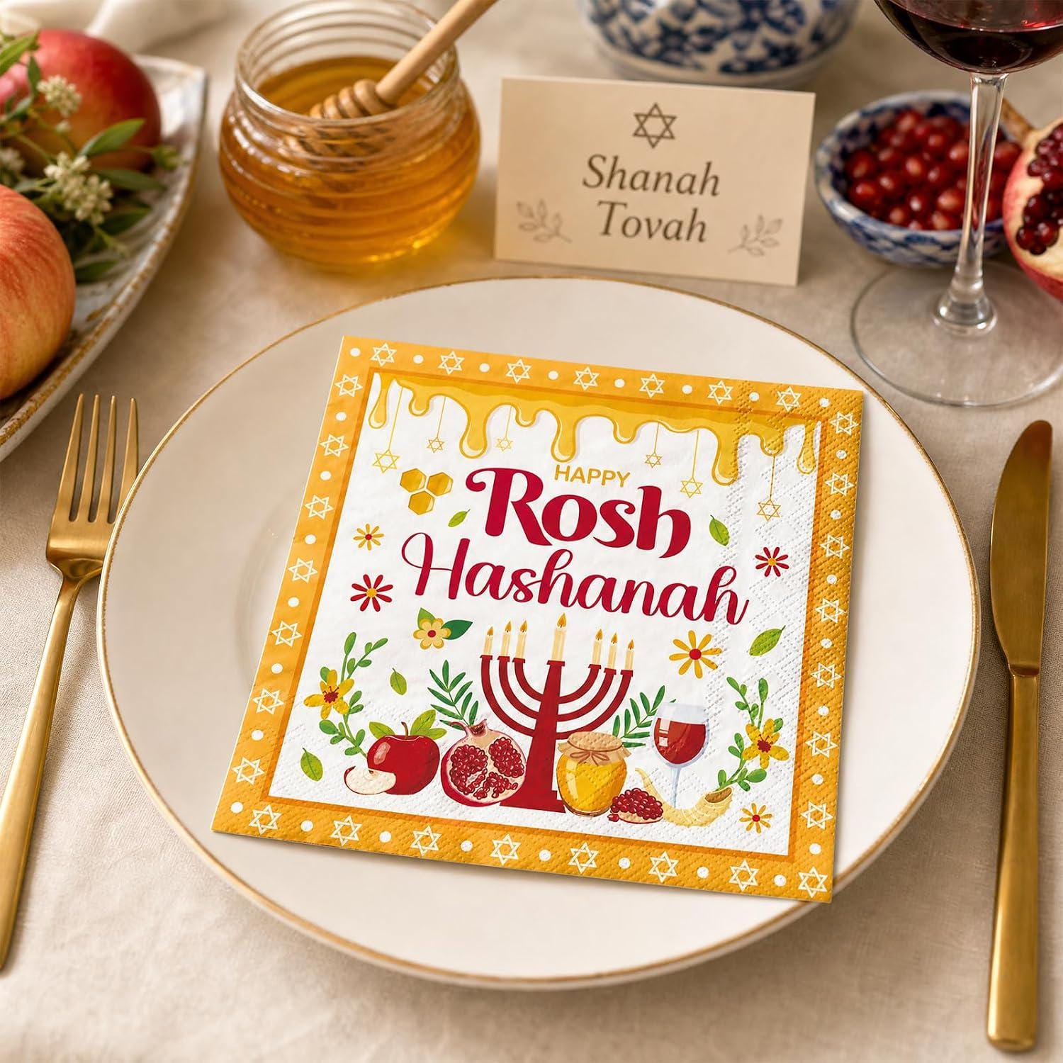 Rosh Hashanah Honey Paper Napkins, Shana Tova Jewish New Year Table Decor