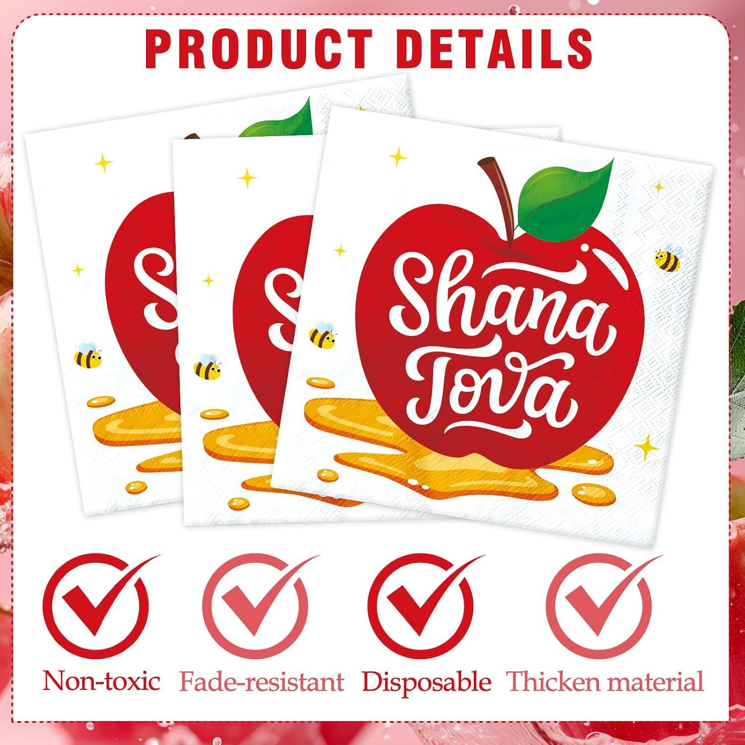 Rosh Hashanah Napkins, Shana Tova Apple Honey Paper Party Tableware (100PCS)