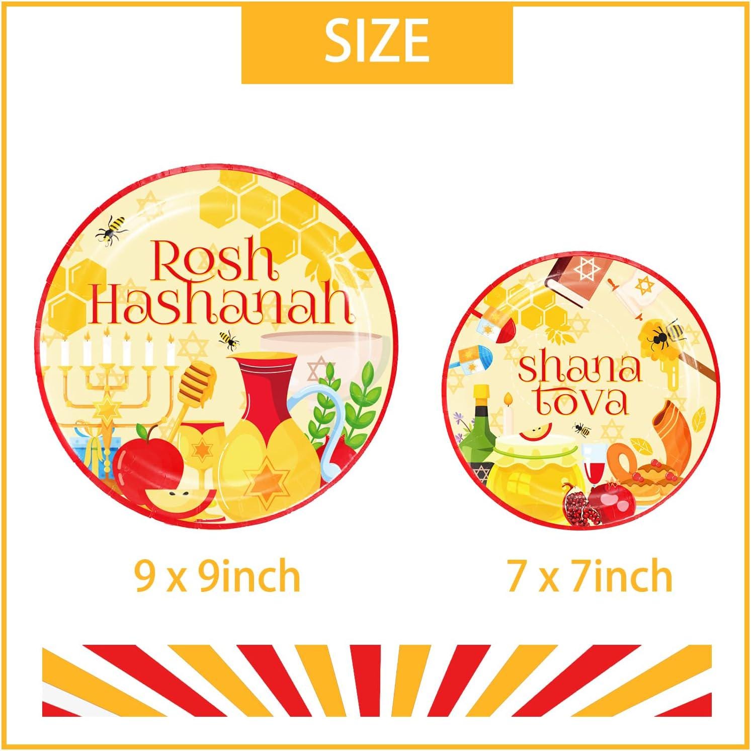 Rosh Hashanah Paper Plates, Shana Tova Jewish New Year Party Decor (60 Pieces)