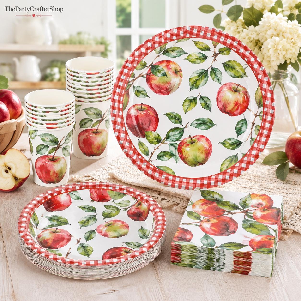 Apple Harvest Party Tableware Set, 250-Piece Paper Plates, Cups, Napkins (Fall Theme)