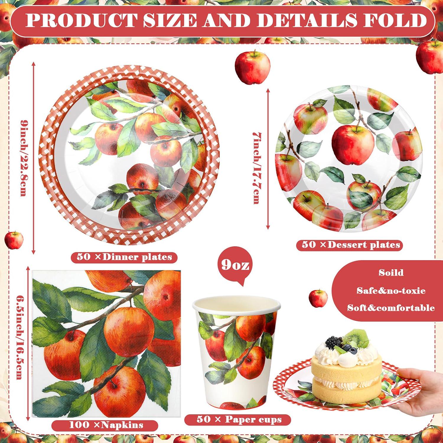 Apple Harvest Party Tableware Set, 250-Piece Paper Plates, Cups, Napkins (Fall Theme)