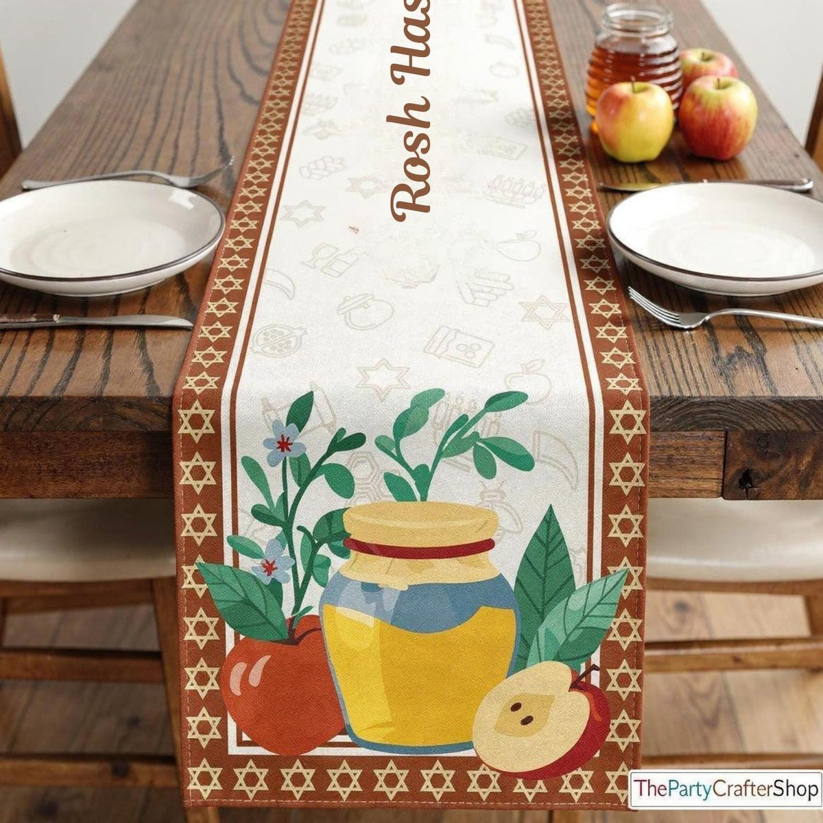 Rosh Hashanah Honey Apple Table Runner, Shana Tova Jewish New Year Decor