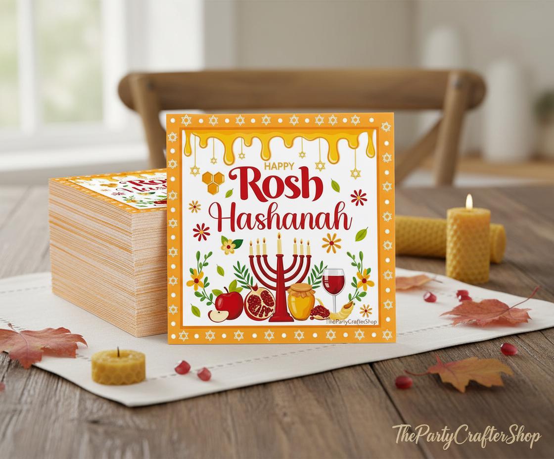 Rosh Hashanah Paper Napkins, 96 Count, Jewish New Year Party Supplies (6.3 Inch)