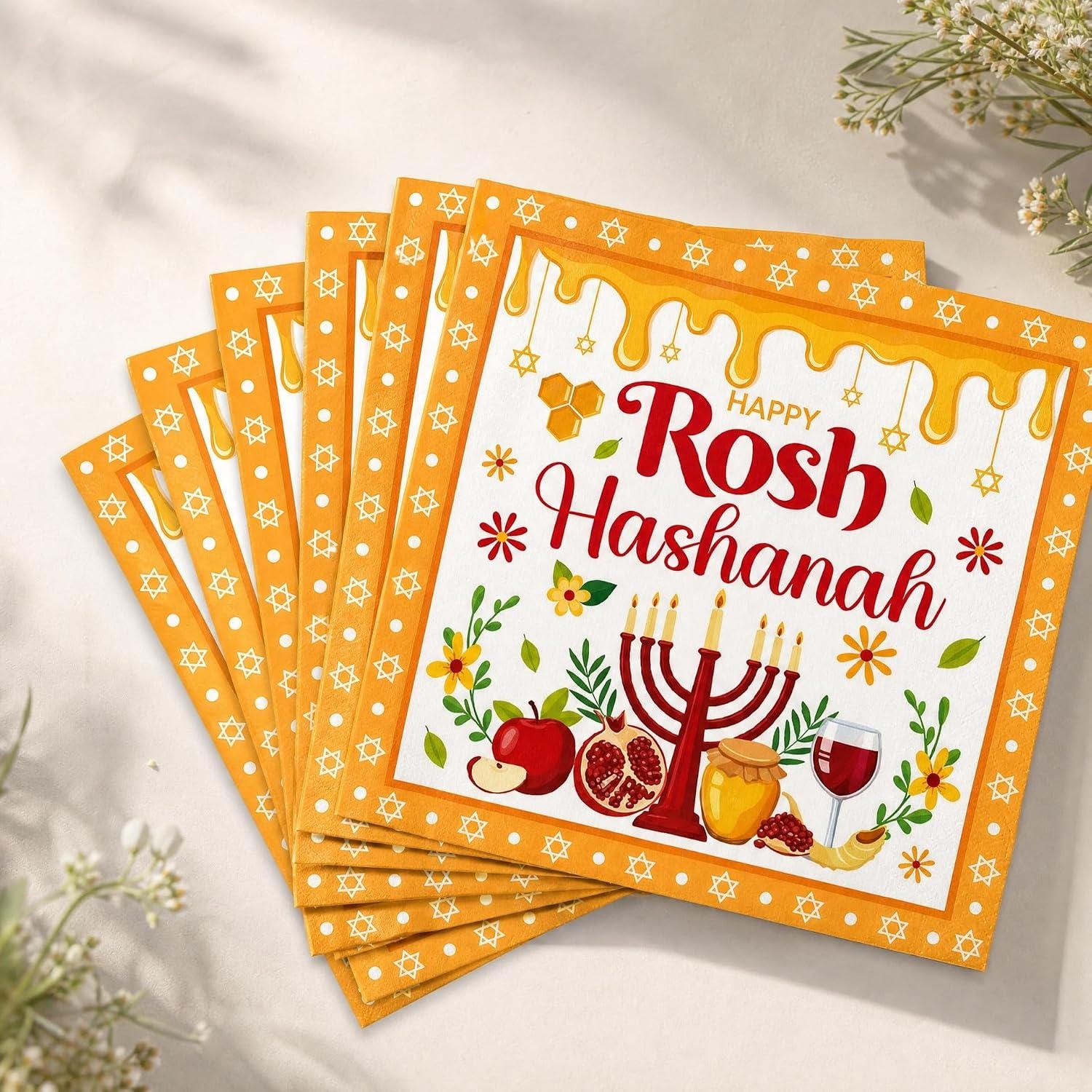 Rosh Hashanah Paper Napkins, 96 Count, Jewish New Year Party Supplies (6.3 Inch)