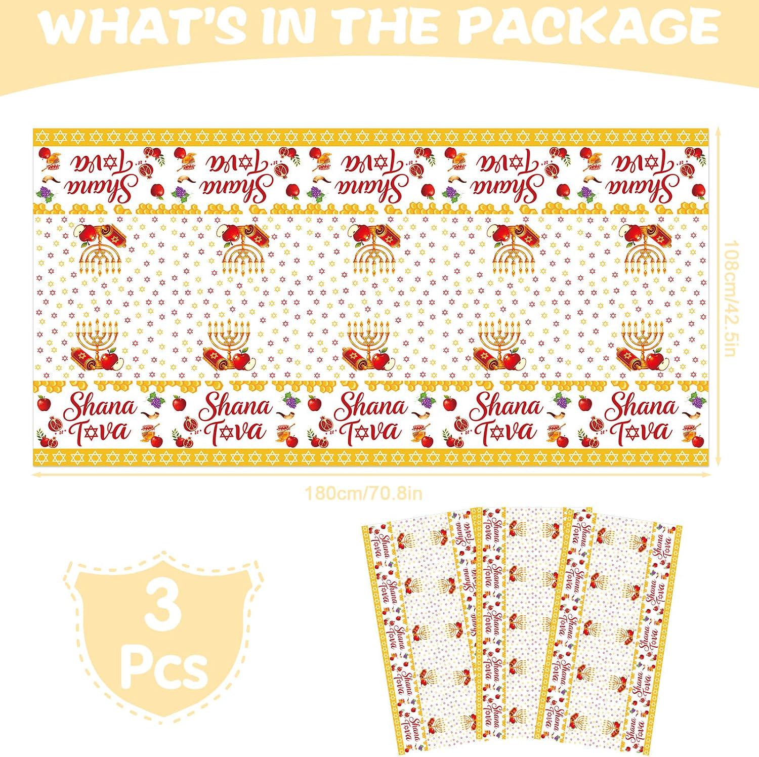 Rosh Hashanah Tablecloth, Jewish New Year Plastic Table Covers (3PCS)