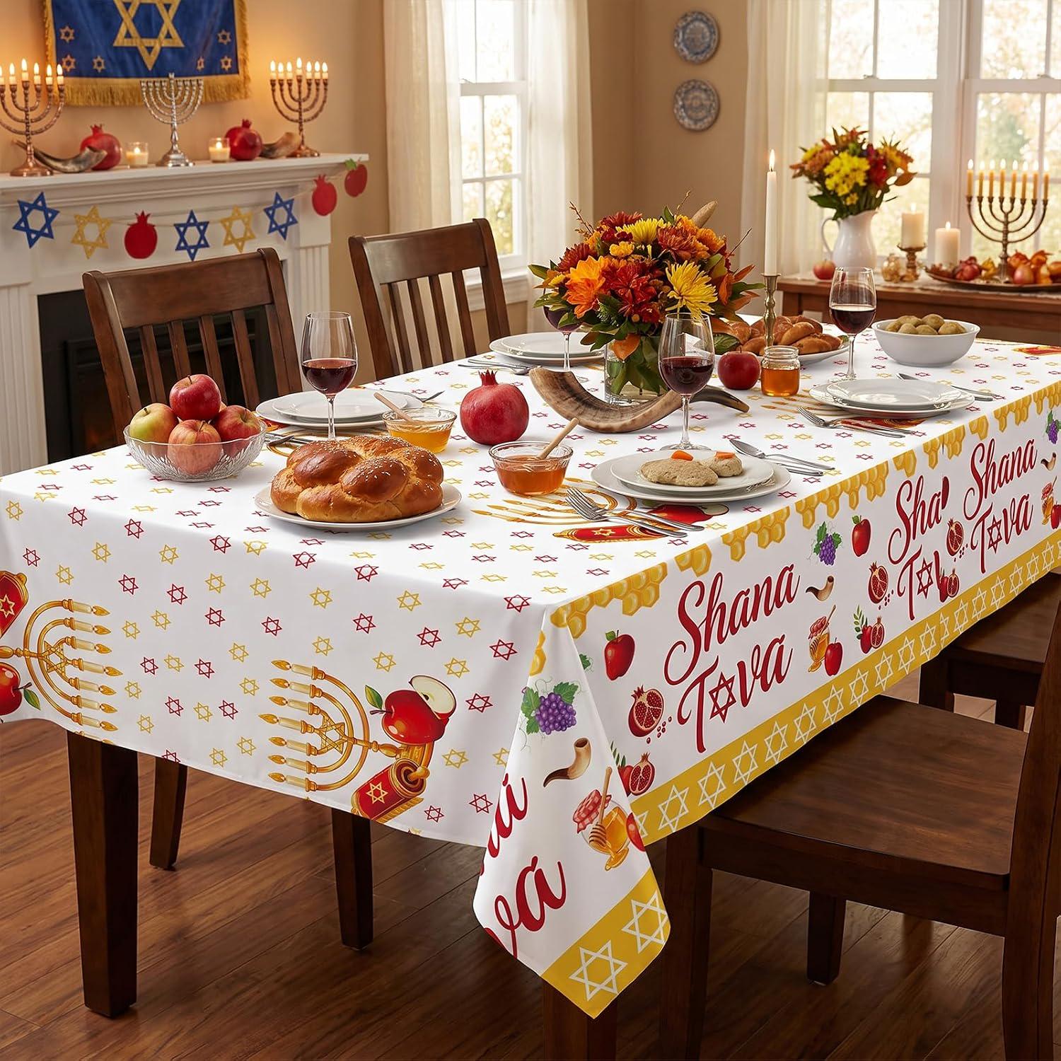 Rosh Hashanah Tablecloth, Jewish New Year Plastic Table Covers (3PCS)