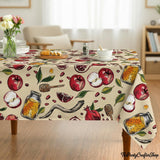 Rosh Hashanah Tablecloth, Apple Honey Shana Tova, Washable Polyester Party Decor