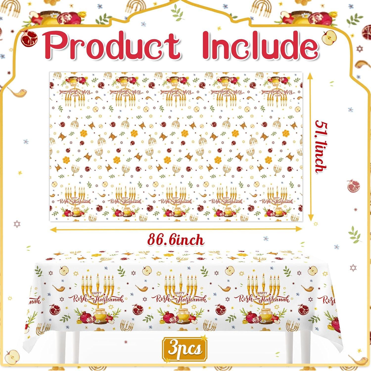 Rosh Hashanah Tablecloth Set, Shana Tova Jewish New Year Party Decor