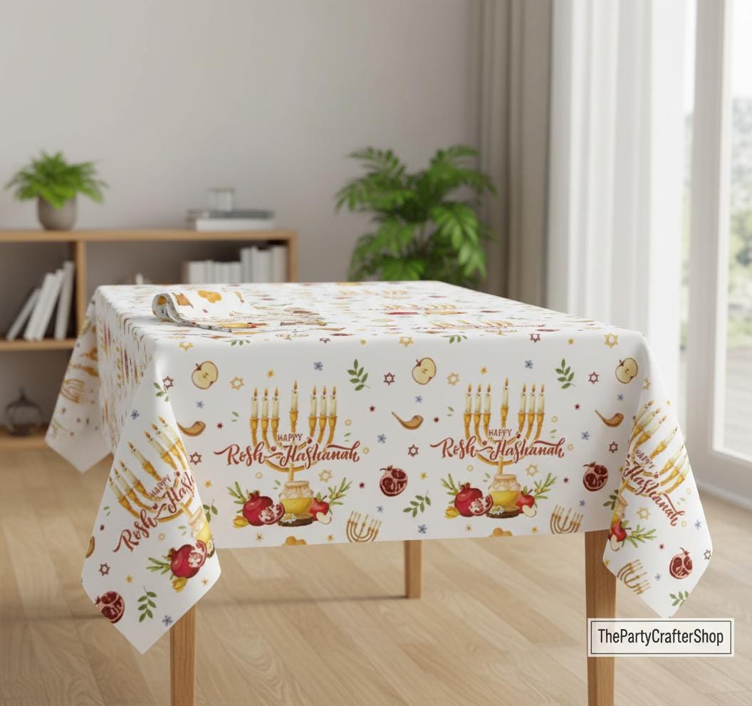 Rosh Hashanah Tablecloth Set, Shana Tova Jewish New Year Party Decor