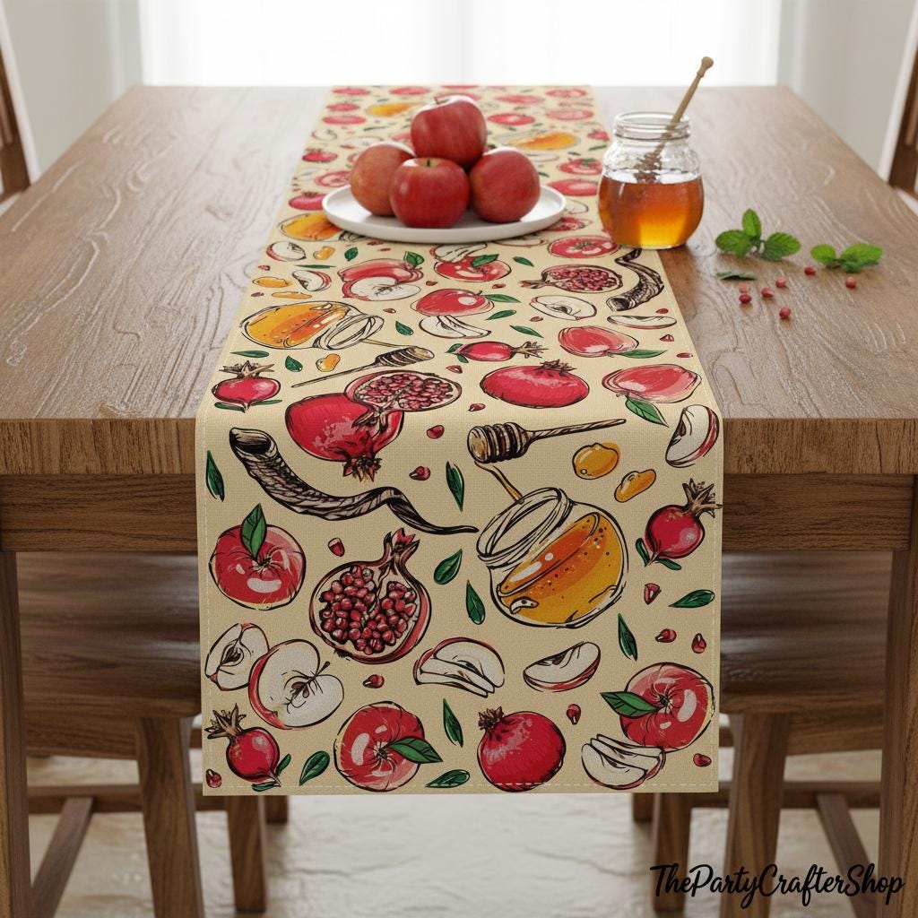 Rosh Hashanah Table Runner, Shana Tova Jewish New Year Decor (13x108 Inch)