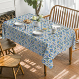 Blue Talavera Tablecloth, 60x84 Inch, Washable Outdoor Dining Decor
