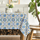 Blue Talavera Tablecloth, 60x84 Inch, Washable Outdoor Dining Decor