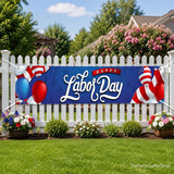 Happy Labor Day Banner, Patriotic American Flag Fence Sign, Red White Blue Party Backdrop