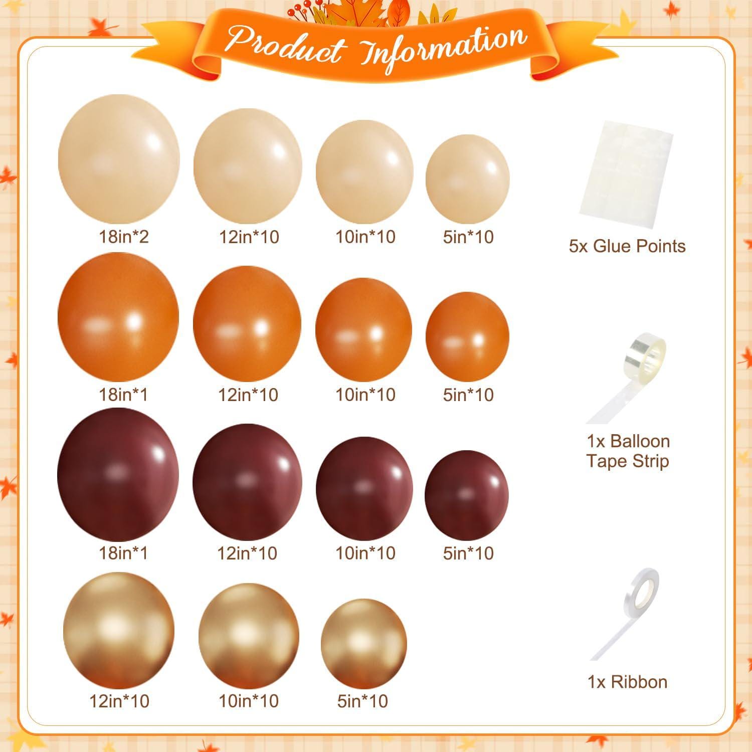 Burgundy Fall Balloon Arch Kit, 124pc Burnt Orange Gold Nude Balloon Garland for Thanksgiving Harvest Baby Shower Wedding Decor