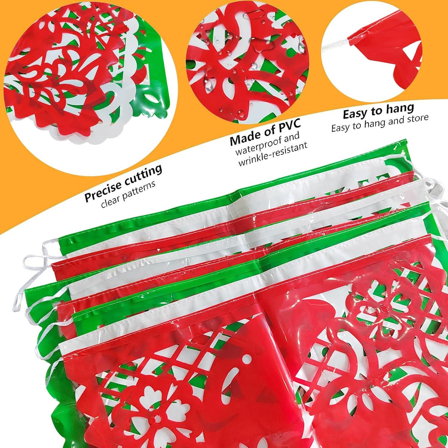 Papel Picado Banner, Mexican Independence Day Fiesta Decor, Red Green White Bunting