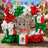 Viva Mexico Balloon Garland Kit, Red Green White Silver, Fiesta Party Decor