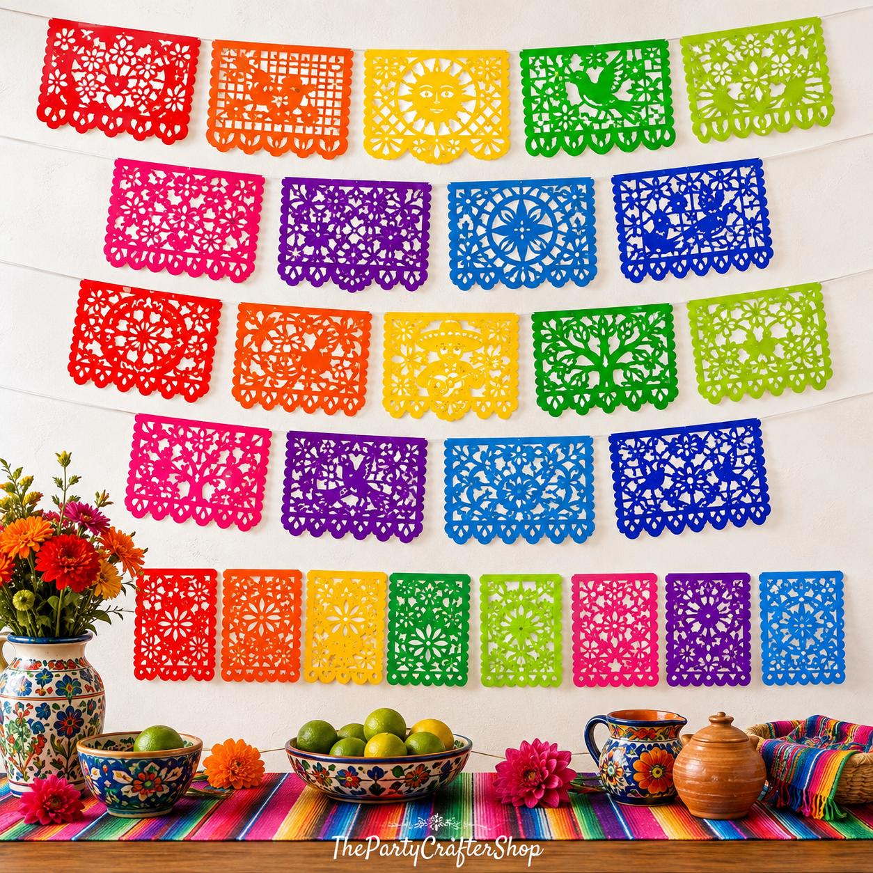 Mexican Papel Picado Banner Set, 3-Pack Fiesta Decorations (54FT)