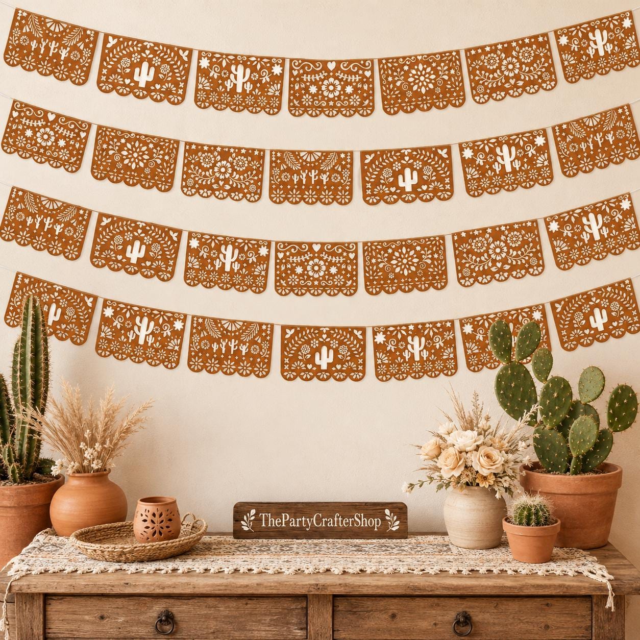 Papel Picado Banner Garland 8 Pack, Mexican Fiesta Plastic Decorations, Independence day Party Decor