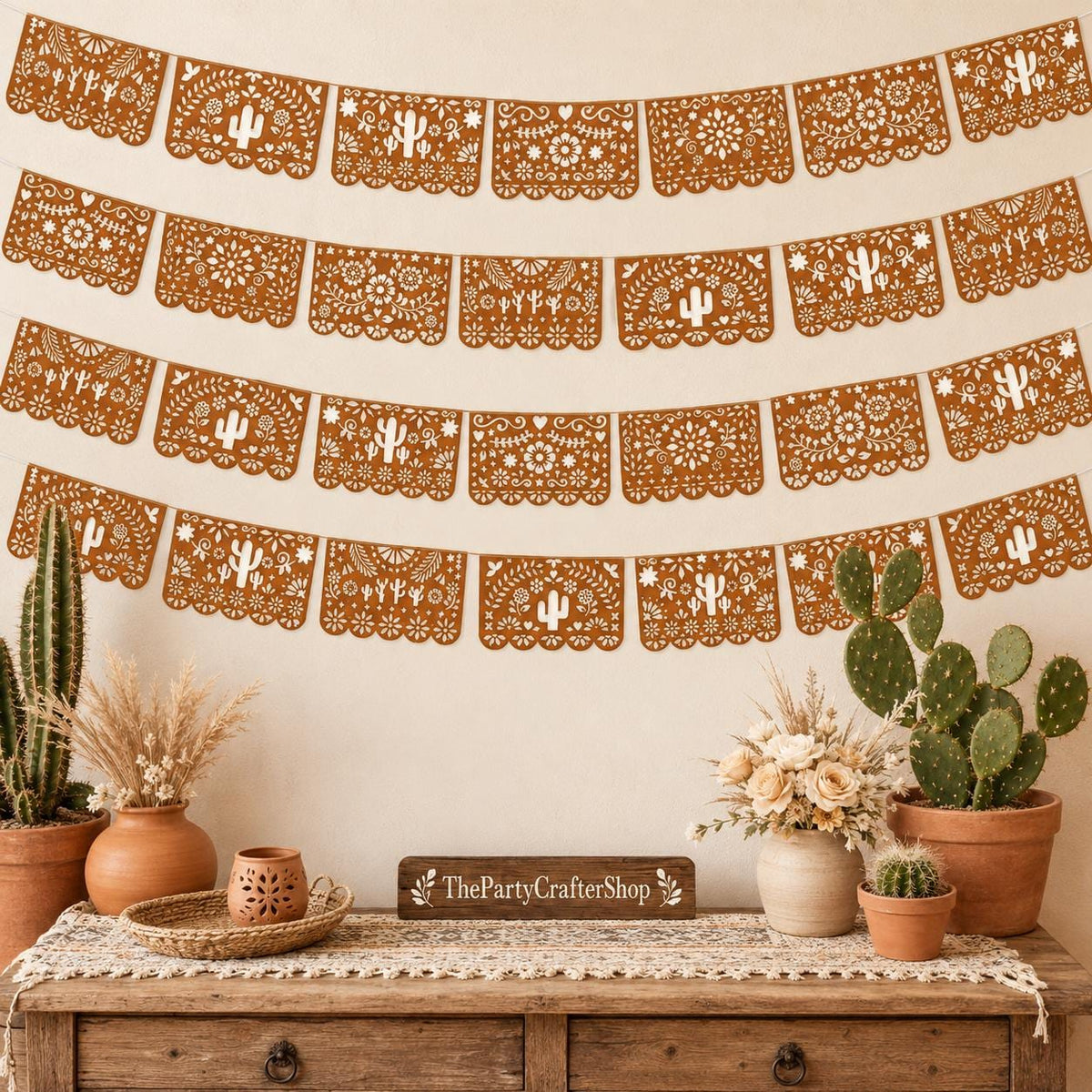 Papel Picado Banner Garland 8 Pack, Mexican Fiesta Plastic Decorations, Independence day Party Decor