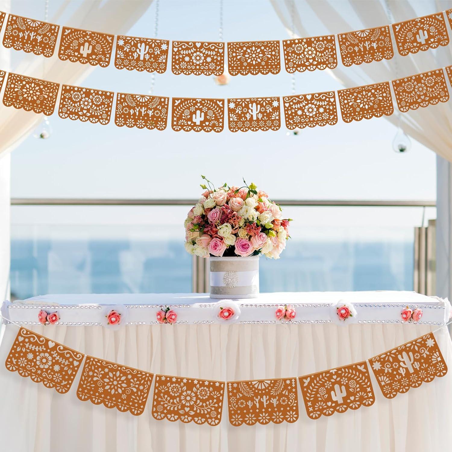 Papel Picado Banner Garland 8 Pack, Mexican Fiesta Plastic Decorations, Independence day Party Decor