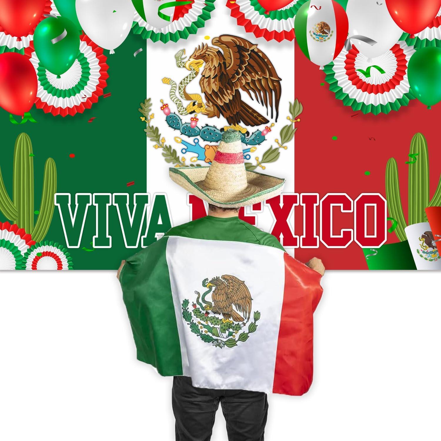 Viva Mexico Banner Backdrop, Mexican Independence Day Decorations, Dia de Mexico Fiesta Party Decor