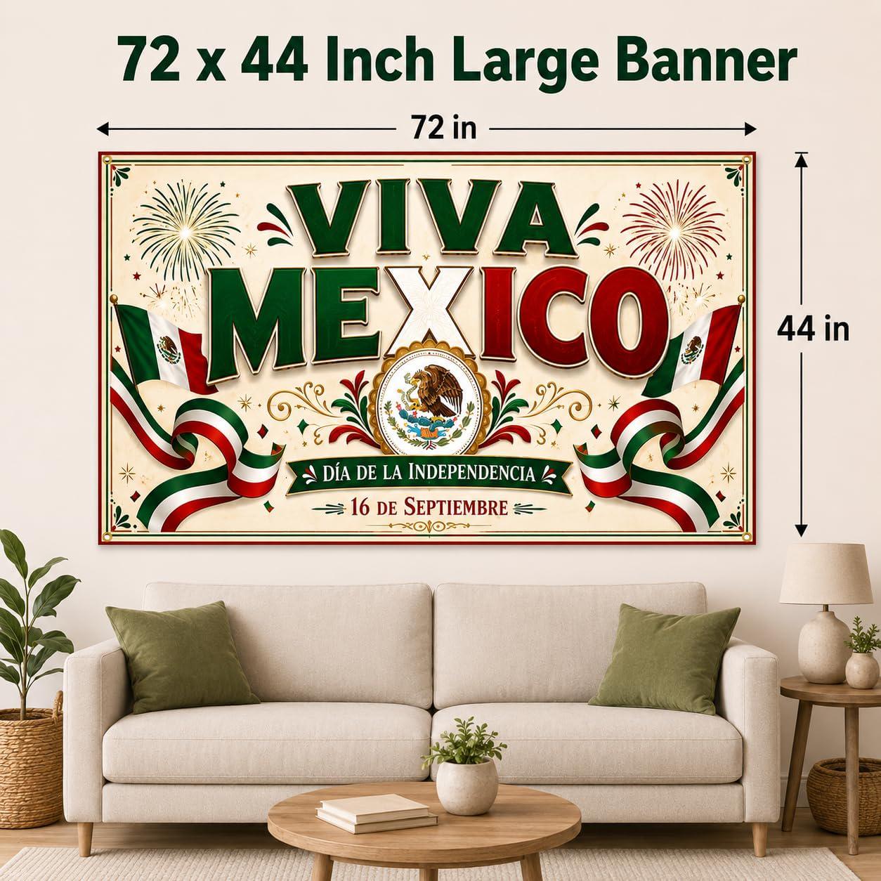 Viva Mexico Banner, Mexican Independence Day Fiesta Backdrop, Polyester Fabric Decorations
