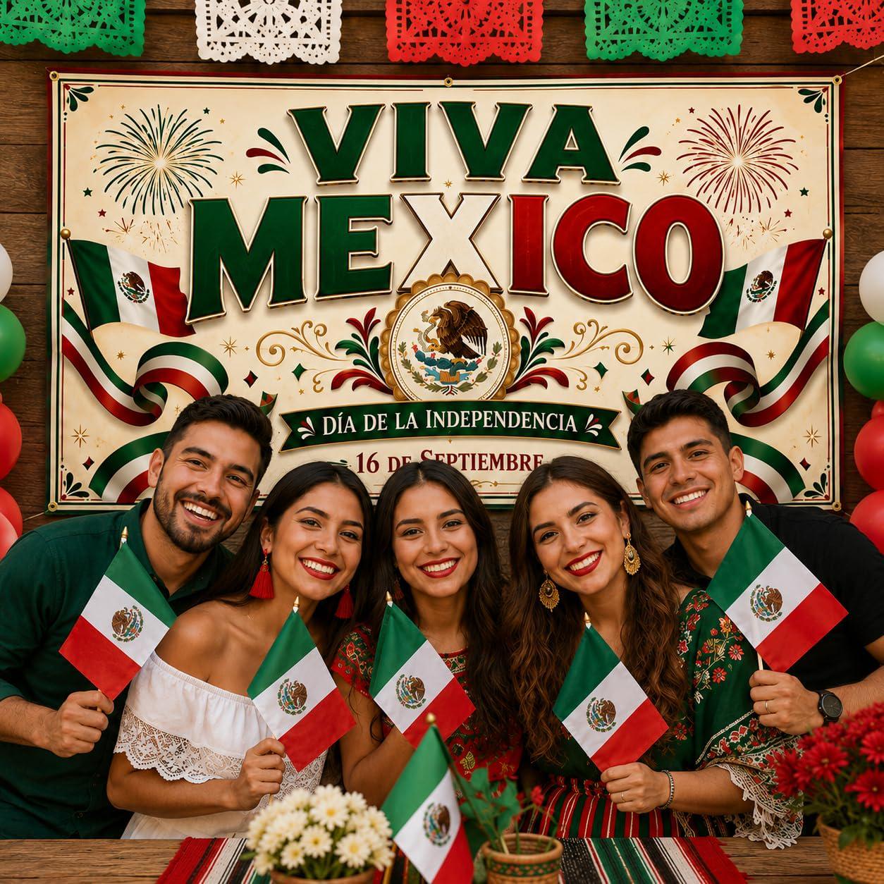 Viva Mexico Banner, Mexican Independence Day Fiesta Backdrop, Polyester Fabric Decorations