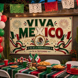 Viva Mexico Banner, Mexican Independence Day Fiesta Backdrop, Polyester Fabric Decorations