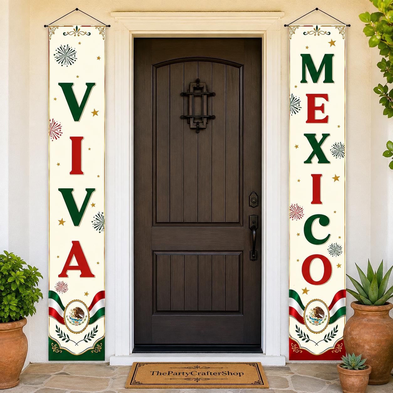 Viva Mexico Vertical Banners, Patriotic Fiesta Party Decor, 72x12 Inch