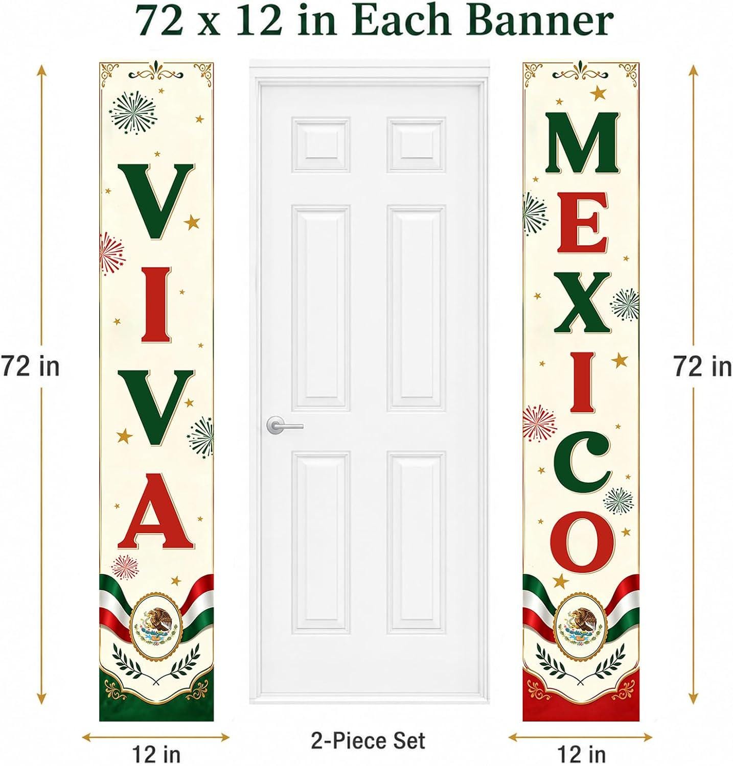 Viva Mexico Vertical Banners, Patriotic Fiesta Party Decor, 72x12 Inch
