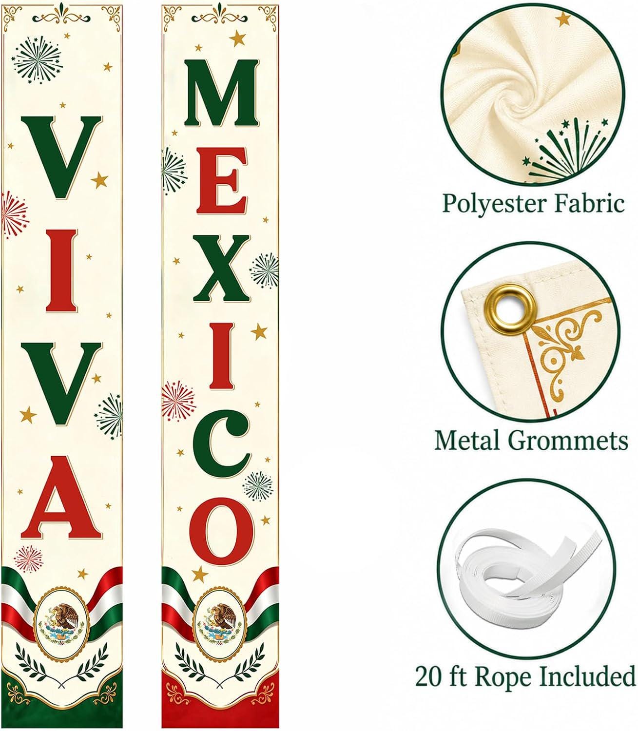 Viva Mexico Vertical Banners, Patriotic Fiesta Party Decor, 72x12 Inch